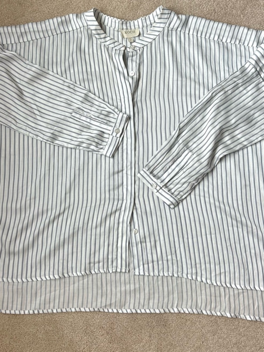Striped Button-Front women’sShirt in White with Navy Pinstripes
